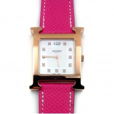 Heure H Rose Gold with Diamond Markers on Pink Epsom Leather Strap Heure H Rose Gold with Diamond Markers on Pink Epsom Leather Strap