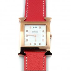 Heure H Rose Gold with Diamond Markers on Vermilion Epsom Leather Strap Heure H Rose Gold with Diamond Markers on Vermilion Epsom Leather Strap
