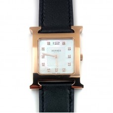 Heure H Rose Gold with Diamond Markers on Black Fjord Leather Strap Heure H Rose Gold with Diamond Markers on Black Fjord Leather Strap