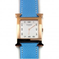 Heure H Rose Gold on Light Blue Epsom Leather Strap Heure H Rose Gold on Light Blue Epsom Leather Strap