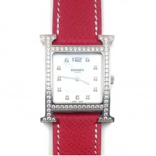 Heure H Steel with Diamond Bezel and Markers on Red Epsom Leather Strap Heure H Steel with Diamond Bezel and Markers on Red Epsom Leather Strap