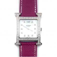 Heure H Steel with Diamond Bezel and Markers on Violet Epsom Leather Strap Heure H Steel with Diamond Bezel and Markers on Violet Epsom Leather Strap