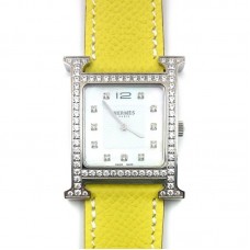 Heure H Steel with Diamond Bezel and Markers on Yellow Epsom Leather Strap Heure H Steel with Diamond Bezel and Markers on Yellow Epsom Leather Strap