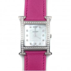 Heure H Steel with Diamond Bezel and Markers on Pink Fjord Leather Strap Heure H Steel with Diamond Bezel and Markers on Pink Fjord Leather Strap