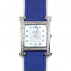 Heure H Steel with Diamond Bezel and Markers on Blue Fjord Leather Strap Heure H Steel with Diamond Bezel and Markers on Blue Fjord Leather Strap