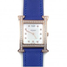 Heure H Rose Gold with Diamond Bezel and Markers on Blue Epsom Leather Strap Heure H Rose Gold with Diamond Bezel and Markers on Blue Epsom Leather Strap