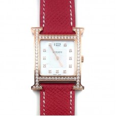 Heure H Rose Gold with Diamond Bezel and Markers on Red Epsom Leather Strap Heure H Rose Gold with Diamond Bezel and Markers on Red Epsom Leather Strap
